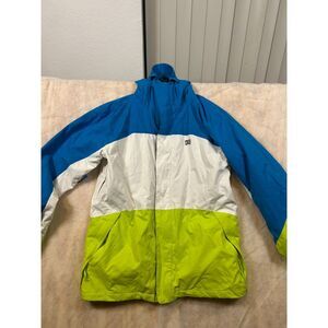 DC Shoes Showtime Snowboard Jacket Mens M Blue White Lime Exotex 5K Ski Hooded